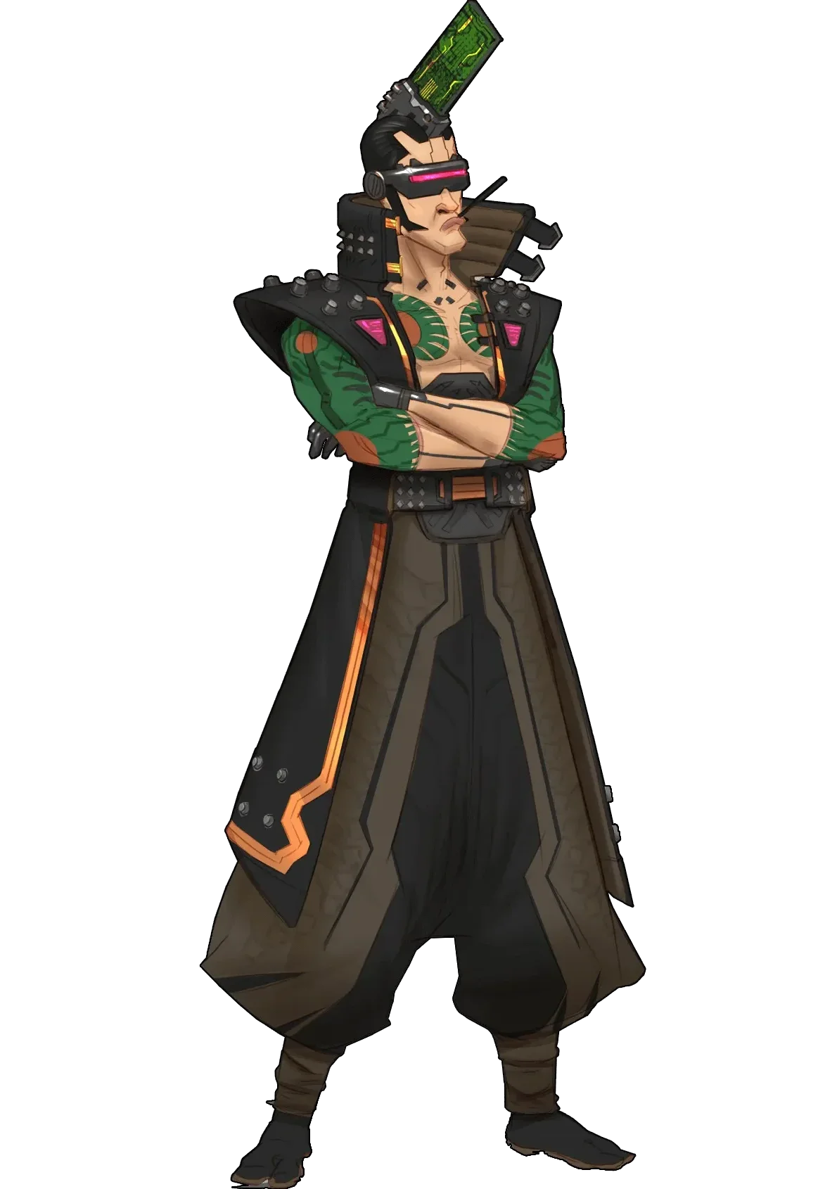 Yakuza thug with futuristic outfit and tattoos