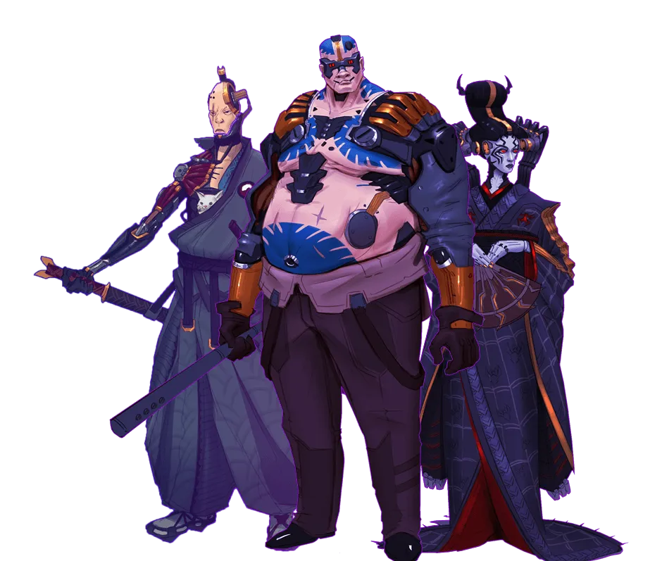 A trio of characters from the video game Ghost Modem