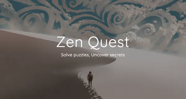 Zen Quest poster with an astronaut wandering a white desert with swirling clouds